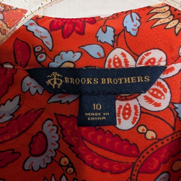 Brooks Brothers Floral Blouse Womens Size 10 Orange Sleeveless Button Up - Picture 3 of 9